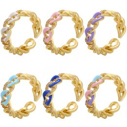 Fashion Cuban Link Chain Shaped Rings With Shiny Cubic Zirconia Candy Color Ring Bohemian Women Jewelry