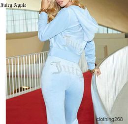 Juicy Apple Women's Tracksuits Velvet Sewing Suits Outfit Two Piece Jogging Set Velour Sweatshirt Hoodie Pants Suit Womens