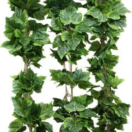 10pcs Lot Artificial Silk Grape Leaf Garland Faux Vine Ivy Indoor Outdoor Home Decor Wedding Flower Green Leaves Decoration250A