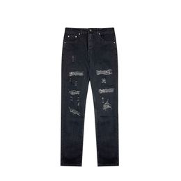 Ami2023ri brand Mens jeans Designers luxury Brand logo broken hole skinny jeans