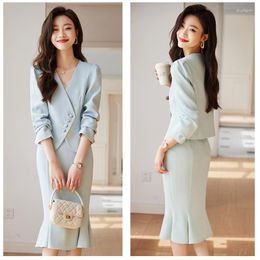 Two Piece Dress Fashion Blazer Women Business Suits Skirt And Jacket Set Jackets Office Ladies Work Beauty Salon Uniform