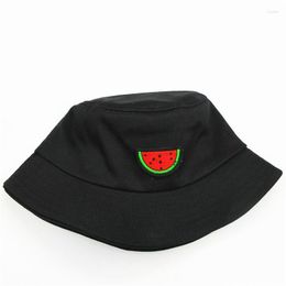 Berets 2023 Red Watermelon Embroidery Cotton Bucket Hat Fisherman Outdoor Travel Sun Cap Hats For Men And Women 130