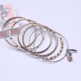 Bangle 6Pcs/set Euramerican Iron Bracelets CCB Beaded Multi-layer Alloy Bracelet Copper Electroplated Vintage Silver Gold MAEA9 Raym22