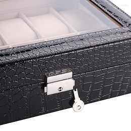 Watch Boxes & Cases Fashion PU Leather 10 Grid/12 Grid Jewellery Display Storage Gift Rectangle Black Crocodile Print Pattern 1PC Deli22