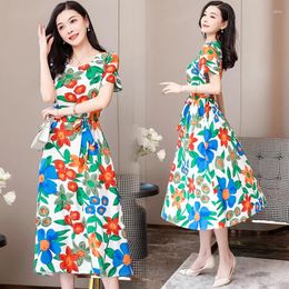 Casual Dresses Arrival Fashion 2023 Summer Dress For Women Loose O-Neck Print Elegant Floral Formal Clothing