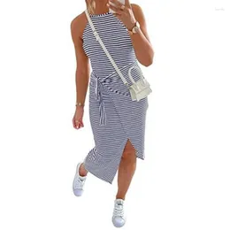 Casual Dresses For Womens 2023 Summer Stripe Sleeveless Hanging Neck Lace Sexy Dress Female Clothing Vestido