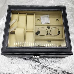 Watch Boxes 10 Grid/12/6 Glasses Storage Display Black Leather Gift Box