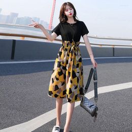 Casual Dresses Midi Length In Floral Dress For Women 2023 Korean Fashion Clothing Women's Skirt Y2k Streetwear Cute Clothes Robe