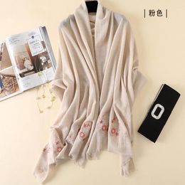 Scarves 100 Wool Scarf Women Embroidery Flowers Foulard Echarpe Shawl Winter Warm Lady Spring Autumn Long