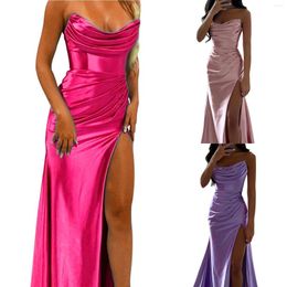 Casual Dresses Women'S Ball Dress Elegant Backless Gown Silky Satin Spaghetti Party With Chest Spread Side Slit Wedding Evening