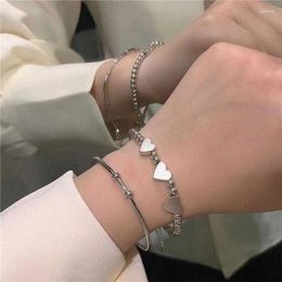 Link Bracelets Two-piece Set Romantic Love Heart Spacer Beads Open Adjustable Stainless Steel Bracelet Woman Thin Wristlet Bangle Charm