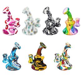 Colorful Pattern Style Silicone Bubbler Pipes Kit With Glass Handle Filter Funnel Bowl Dry Herb Tobacco Waterpipe Hookah Shisha Smoking Bong Holder Handpipes