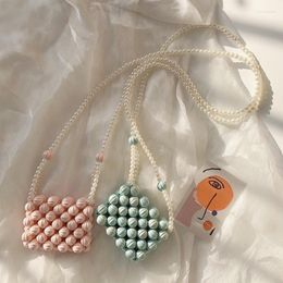 Evening Bags Mini Beaded Pearl Bag Fashionable Ins Pink Green Women's Shoulder Crossbody Handwoven Summer Lipstick Zero Wallet Product