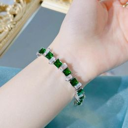Link Bracelets Vintage Luxury Quality Jewellery Square Green Stone Female Wedding Banquet Party Accessories Anniversary Gift 2023 Trend