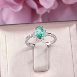 Cluster Rings For Women Fine Jewellery Silver Natural 7 5mm Topaz Green Oval Gemstone Wedding Romantic Bridal Bijoux Femme R-TO001