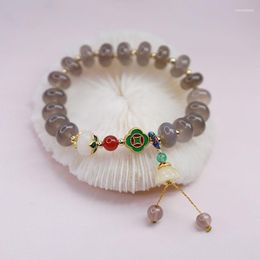 Link Bracelets Retro Chinese Style Agate Bracelet Female Ethnic Lotus Pendant Aventurine Jade Transfer Live Girlfriend Jewellery