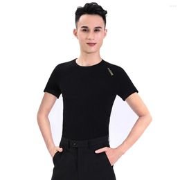 Stage Wear Male Latin Dance Shirts Black Color Modal Short Sleeves Wears Men Gentlemen Ballroom Chacha Present Tops Fabrics