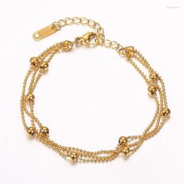 Link Bracelets Chain Chic Layered Beaded Bracelet For Women Gold Tone Stainless Steel Beads Strand Wrist Elegant Jewelry Adjustable DB337