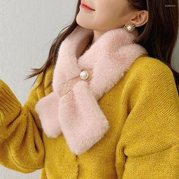 Scarves Women Scarf Faux Pearl Buckle Soft Coldproof Autumn Winter Pure Colour Furry Wrap For Cold Weather