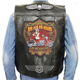 Men's Vests 2023 Leather Vest Men Fashion Embroidered Motorcycle Sleeveless Jacket Locomotive Biker Street Punk For Coat