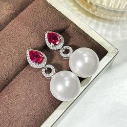 Stud Earrings WUIHA Luxury 925 Sterling Silver Pearl 12MM Ruby Sapphire Faceted Gemstone For Women Anniversary Gift Jewelry Wholesale