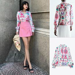Women's Blouses COS LRIS 2023 Spring And Autumn Button-down Closed Long-sleeved Lapel Silk Satin Texture Flower Print Shirt 8315231