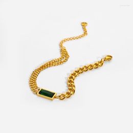 Link Bracelets Chain 18K Gold Plated Stainless Steel Bracelet Spliced Cuban Green Diamond For Women Fashion Jewellery Gift Raym22