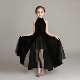 Girl Dresses Teen Girls Formal Velvet Dress Kids Solid Color Tulle Long Prom Children Elegant Evening Party Ball Gown Sleeveless