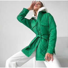Women's Trench Coats Women's Long Parkas Jacket Belt Bomber Coat Solid Green Outwear Casual Sleeve Elegant Outerwear Streetwear Vintage