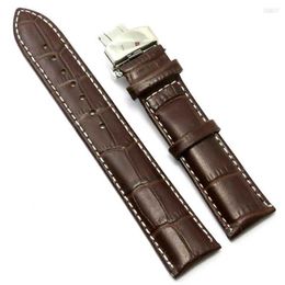 Watch Bands 18mm 20mm 22mm Brown Leather Band Straps Men's Watches Accessories Women Exquisite Strap Butterfly Buckle 7 Holes