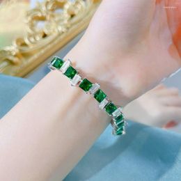 Link Bracelets Foydjew Luxury Designer Jewellery Simulation Emerald Gemstone Square Green Zircon Adjustable Bracelet For Women