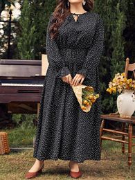 Plus Size Dresses Valentine Day Dot Print Knot Front Long Sleeve Maxi Dress Women's Elegant High Waist