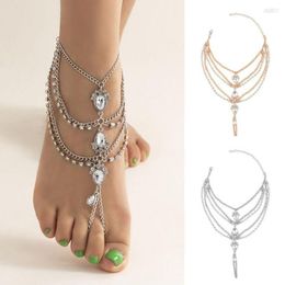 Anklets Ethnic Accessories Beach Style Jewellery Multi-layered Wear Crystal Pendant Anklet Silver Feet Thick Chain