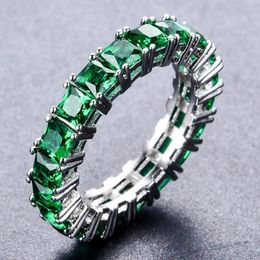 Wedding Rings Exquisite Lady Emerald Zircon Ring Simple Silver Plated CZ Crystal Fashion Elegant Engagement Jewelry