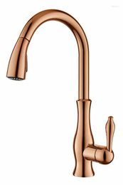 Kitchen Faucets Pull-Out Rose Gold Colour Faucet Single Lever Hole Mixer Tap Deck Mounted