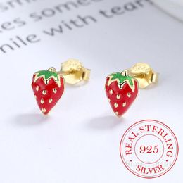 Stud Earrings 925 Sterling Silver Cute Strawberry Thread For Women Kids Ear Wedding Party Jewelry Gift Female Pendientes