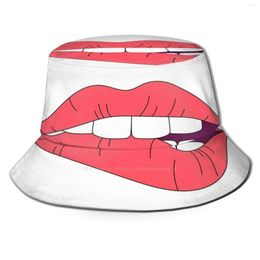 Berets Sexy Mouth Uv Protection Foldable Bucket Hats Women Men Bouche Sex Sexe