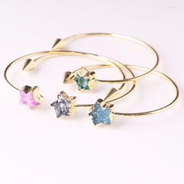 Bangle Druzy Romantic Gold Colour Quartz Five-pointed Star Healing Point Natural Stone Cuff Prism Chakra Reiki Bracelet