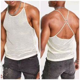 Men's Tank Tops Fashion Advanced Sexy Slim Hollow I-shaped Vest Men Loose Versatile Cross Camisole Boys Male Top Blouses Men's Clothes