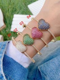 Bangle 3Pcs Gold Plated Metal Brass Mirco Pave Cubic Zircon Heart 2023 Charming For Women