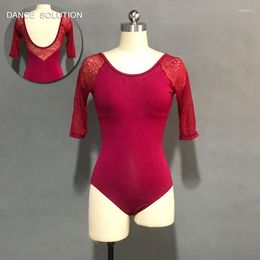 Stage Wear Mid Sleeve Burguny Ballet Dance Leotard For Women Bodywear 01D0024