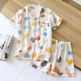 Women's Sleepwear 2023 Summer Women Pajamas Color Printing Cotton Gauze Female 2 Piece Set Nightwear Pyjamas Loungewear