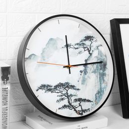 Wall Clocks Chinese Style Living Room Clock Ink Wind Bedroom Personality Teahouse Creative Mute