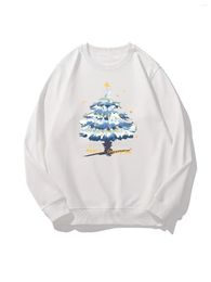 Men's T Shirts Sweatshirt Heavyweight Crew Neck Pullover Winter Casual With Merry Christmas Tree Print Graphic