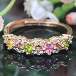 Cluster Rings 9x7mm Multi Colour Pink Kunzite Green Peridot Golden Citrine CZ Women Rose Gold Silver