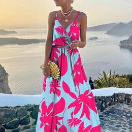 Casual Dresses Fashion Strap V Neck High Waist Halter Vacation Party Long Dress Summer Women Elegant Corset Maxi