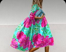 Casual Dresses Summer Women Dress Vintage Loose O Neck Half Sleeve Floral 3D Print A-Line Elegant Boho Beach Long Clothes