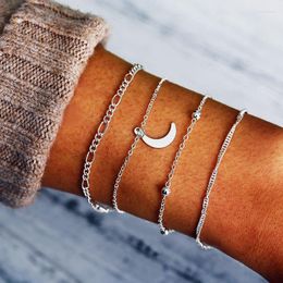 Link Bracelets Bohemian 4-Piece Set Moon Bead Bracelet Multi Layer Gold Silver Colour Hand Chain Accessories Charming Women Jewellery Gift