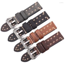 Watch Bands Handmade Watchbands With Retro Stainless Steel Buckle 22mm 24mm Men Women Genuine Leather Band Strap Belt Accessorie