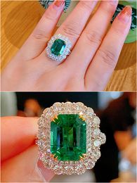 Cluster Rings Vintage Square Green Srystal Emerald Gemstones Diamonds Princess For Women 18k Gold Filled Jewellery Bands Bague Bijoux Gift